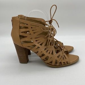 Report Ridley Ankle Booties Block Heels Lace Up Brown Womens Size 8.5